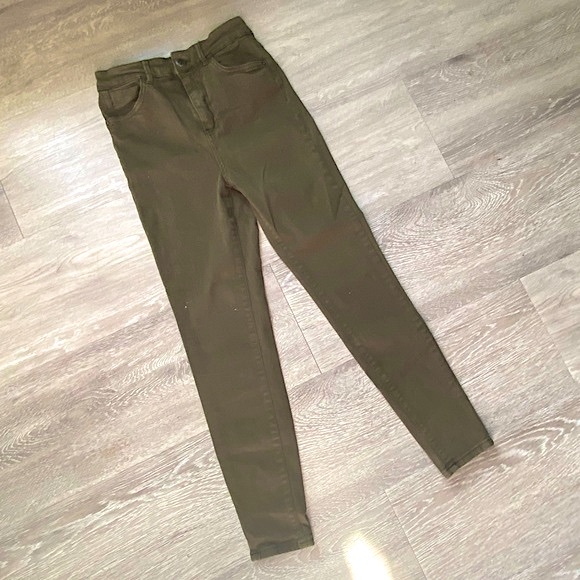 ZARA • High-Rise Stretchy Denim Skinny Jeans • Size W6 x L27 • Army Green - Picture 5 of 13